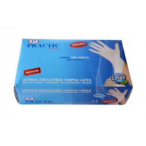 Practic Super Plus Ιατρικά Εξεταστικά Γάντια Latex Medium Χωρίς Πούδρα Λευκό