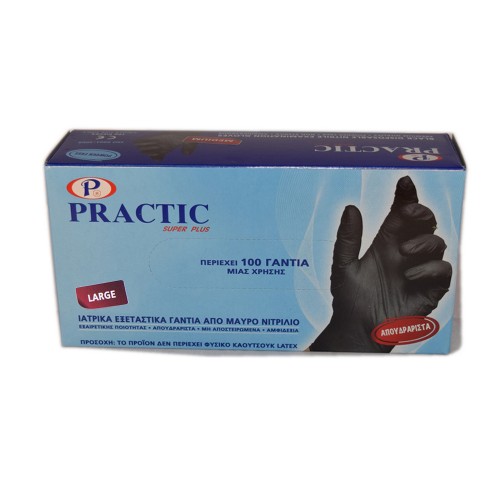 Practic Γάντια Νιτριλίου Large Μαύρα Χωρίς Πούδρα 100 τεμ
