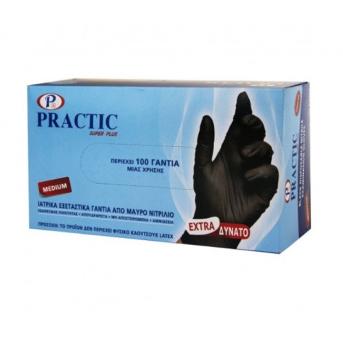 Practic Γάντια Νιτριλίου Medium Μαύρα Χωρίς Πούδρα 100 τεμ