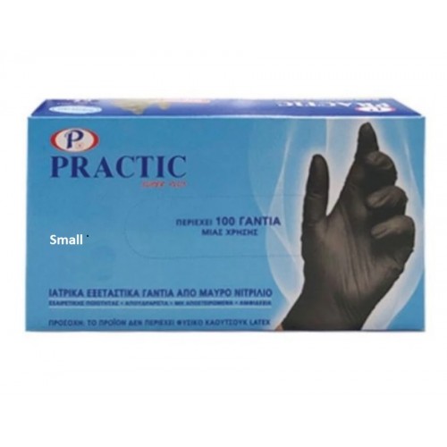Practic Γάντια Νιτριλίου Small Μαύρα Χωρίς Πούδρα 100 τεμ
